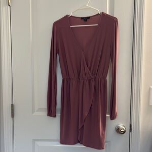 Forever 21 Pink Sheath Long Sleeve V-Neck Dress
